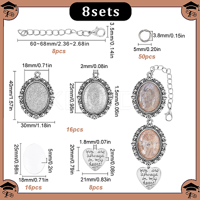 DIY Blank Oval & Heart Alloy Pendants Decoration Making Kit for Graduation DIY-SC0025-37-1