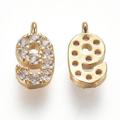 Brass Micro Pave Clear Cubic Zirconia Charms ZIRC-L075-60A-09G-1