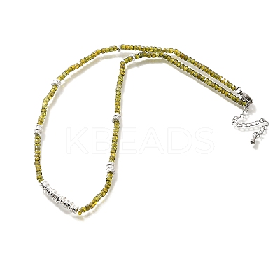 Faceted Rondelle Natural Peridot Beaded Necklaces for Women NJEW-M048-03-1