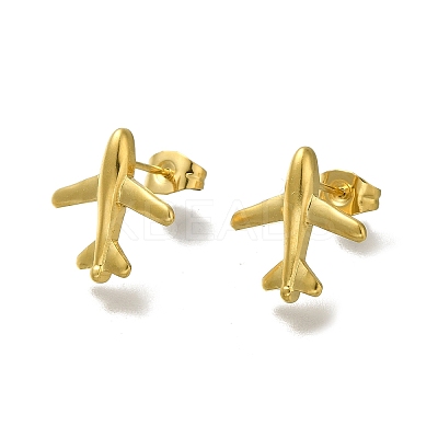 Ion Plating(IP) 304 Stainless Steel Airplane Stud Earrings for Women EJEW-U027-02G-1
