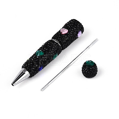 Heart Resin & Polymer Clay Pave Rhinestone Ball-Point Pen AJEW-T013-03F-1