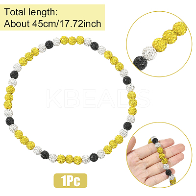 1Pc Polymer Clay Rhinestone Round Beaded Stretch Necklaces NJEW-SP0001-14L-1