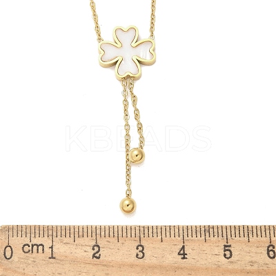 304 Stainless Steel Shell Pearl Clover Pendant Double Layered Necklaces for Women NJEW-U036-01G-1