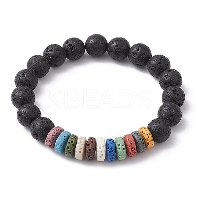 Dyed Natural Lava Rock Beaded Stretch Bracelets for Kid BJEW-JB09666-1