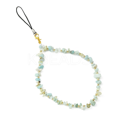 Natural Flower Amazonite Chip & CCB Plastic Round Beaded Mobile Straps HJEW-FZ00003-1