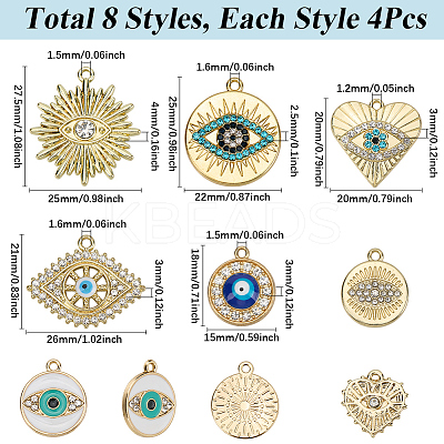 32Pcs 8 Styles Alloy Enamel Pendants ENAM-SC0005-84-1