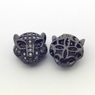 Brass Micro Pave Cubic Zirconia Leopard Beads ZIRC-L007-41-1