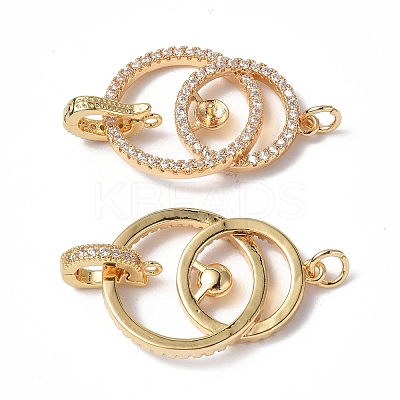 Brass Micro Pave Clear Cubic Zirconia Fold Over Clasps KK-P223-44G-1