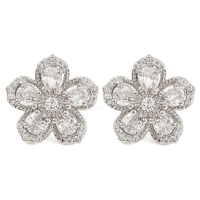 Cubic Zirconia Flower Stud Earrings EJEW-I304-16P-01-1