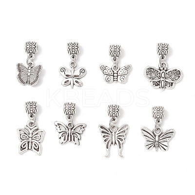 8Pcs 8 Styles Alloy Butterfly European Dangle Charms PALLOY-JF03874-1