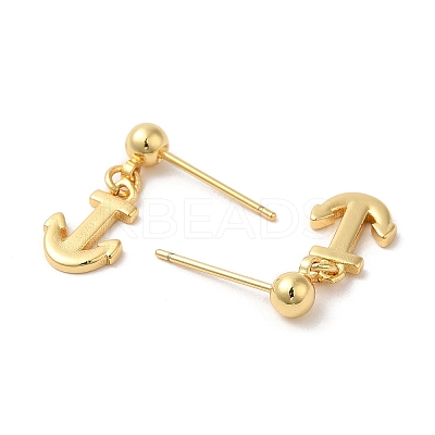Rack Plating Brass Anchor Dangle Stud Earrings EJEW-D061-47G-1
