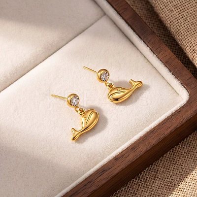 304 Stainless Steel Cubic Zirconia Stud Dangle Earrings for Women WG7577E-01-1