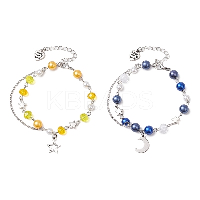 2Pcs Glass & Acrylic Beads Charm Bracelets BJEW-JB11411-1