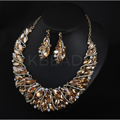 Alloy Rhinestone Pendant Necklaces & Teardrop Stud Dangle Earring Sets for Women WG99E9F-04-1