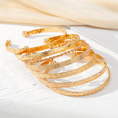 7Pcs 7 Styles Alloy Cuff Bangle Set for Women WG7D095-01-1