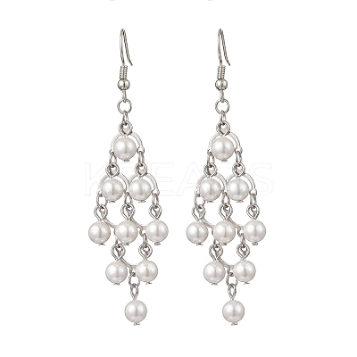 Rhombus 304 Stainless Steel Shell Pearl Dangle Earrings EJEW-TA00770-1