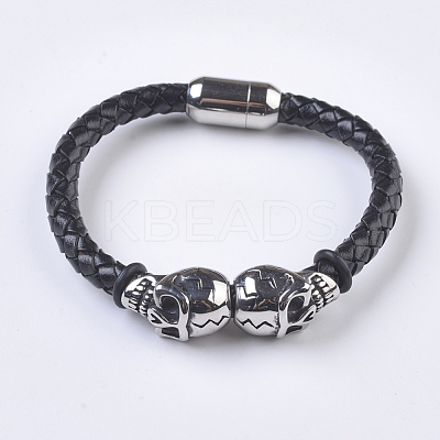 Men's Braided Leather Cord Bracelets BJEW-P194-09-1