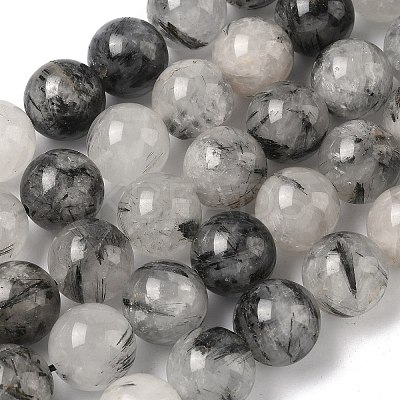 Natural Tourmalinated Quartz Beads Strands G-F818-A09-16mm-1