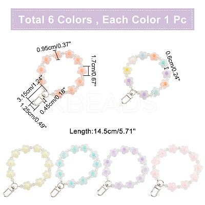 6pcs 6 colors Candy Color Flower Beaded Bracelet Resin Pendant Decorations HJEW-WR0001-05-1