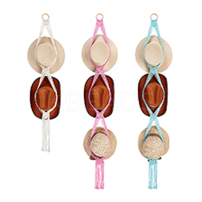 3Pcs 3 Colors Cotton with Wood Wall Hat Hanger ODIS-PH0001-78-1