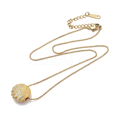 304 Stainless Steel Pave Clear Glass Rhinestone Shell Shape Pendant Ball Chain Necklaces for Women NJEW-K255-53G-1