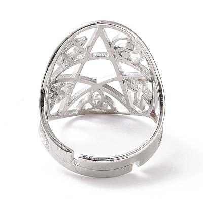 Non-Tarnish Star with Sailor's Knot & Corss & Yin Yang Adjustable Ring RJEW-P037-02P-1