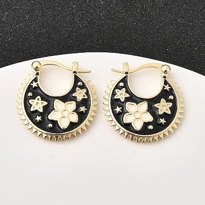 Flower Brass Enamel Hoop Earrings EJEW-Z157-02G-1