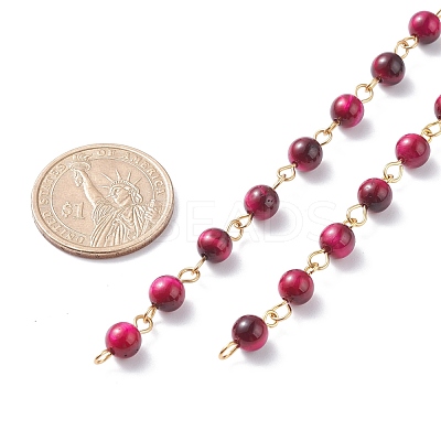 3.28 Feet Handmade Natural Tiger Eye Dyed & Heated Beaded Chains X1-AJEW-JB01092-04-1