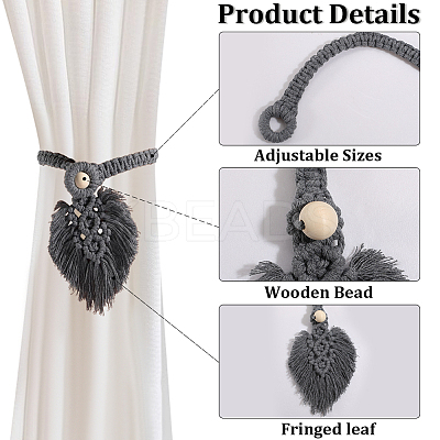 2Pcs Handmade Macrame Leaf Curtain Tiebacks AJEW-CN0003-65C-1