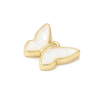 Rack Plating Brass & Shell Butterfly Charms with Epoxy Resin KK-K380-02G-01-1