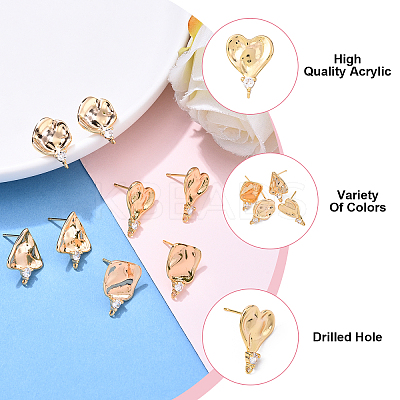 8Pcs 4 Styles Brass Micro Pave Cubic Zirconia Stud Earring Findings KK-YW0003-14-1