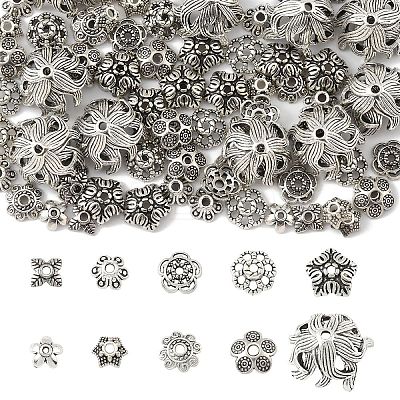100Pcs 10 Styles Tibetan Style Bead Caps TIBE-YW0001-88-1