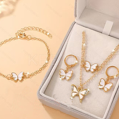 Butterfly Alloy Rhinestone & Enamel Pendant Necklace & Bracelets & Earring & Rings Sets for Children FS-WGE37FF-01-1