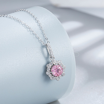 Flower 925 Sterling Silver Pave Cubic Zirconia Pendant Necklaces for Women FS-WG92113-04-1