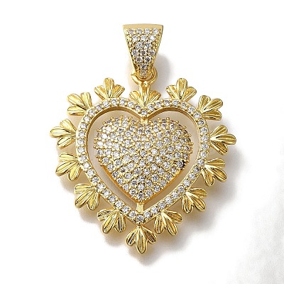 Heart Rack Plating Brass Micro Pave Clear Cubic Zirconia Pendant X-KK-U019-18G-03-1