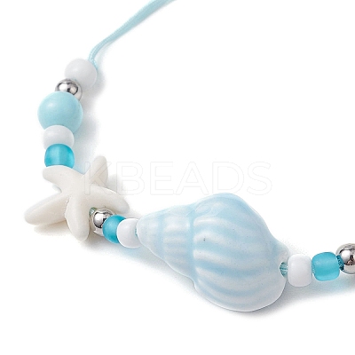 Adjustable Synthetical Turquoise & Porcelain & Natural Howlite Beaded Braided Bead Bracelets for Women BJEW-JB11707-1