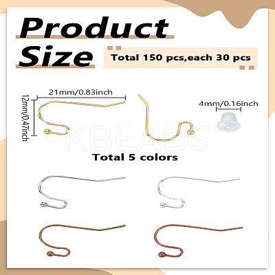 150Pcs 5 Colors Brass Earring Hooks for Earring Designs KK-LP0001-80-1