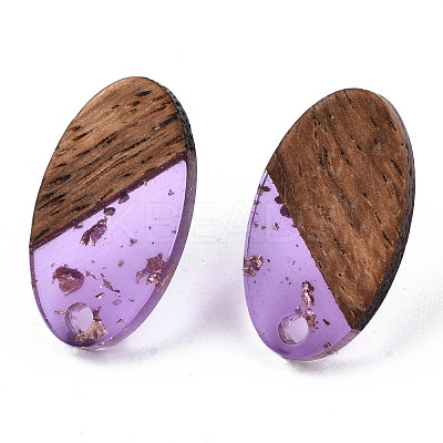 Transparent Resin & Walnut Wood Stud Earring Findings MAK-N032-005A-F03-1