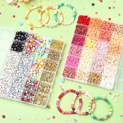 DIY Flat Round Handmade Polymer Clay & Acrylic Beads Bracelets Making Kits DIY-YW0011-08-1