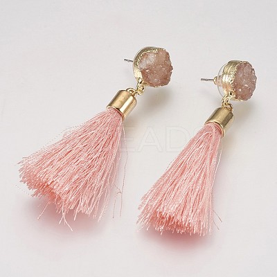 Tassel Dangle Stud Earrings EJEW-I212-A-G-1