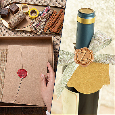 1Pc Golden Tone Brass Wax Seal Stamp Heads with Bamboo Stick Shaped Handles STAM-CP0001-05Z-1