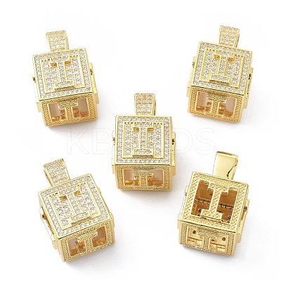 Alphabet Brass Micro Pave Clear Cubic Zirconia Pendants ZIRC-O045-01G-I-1