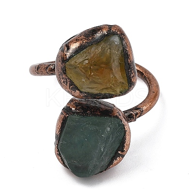 Raw Nuggets Natural Green Fluorite & Citrine Open Cuff Rings RJEW-M157-04R-1