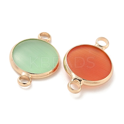 Brass Pave Glass Flat Round Connector Charms KK-G517-16G-1
