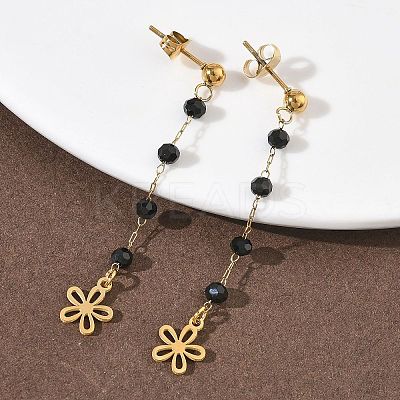 304 Stainless Steel Glass Tassel Stud Earrings EJEW-G453-05G-01-1