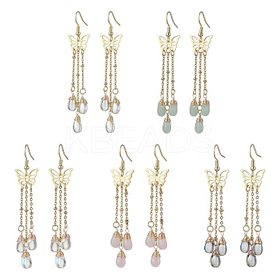 Golden 304 Stainless Steel Butterfly Chandelier Earrings EJEW-JE05731-1