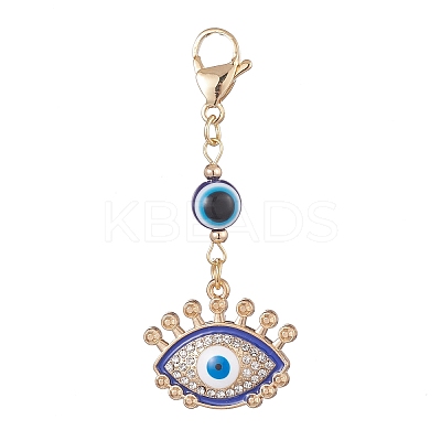 Evil Eye Alloy Enamel with Rhinestone Pendant Decoration HJEW-JM01040-04-1