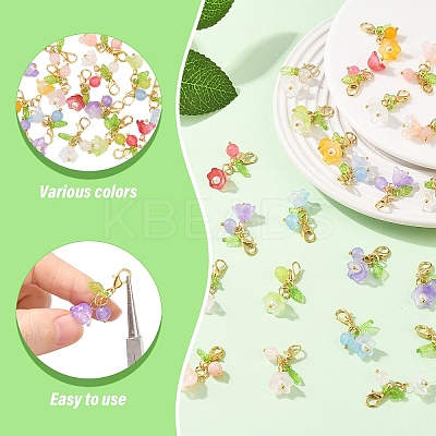 40Pcs 8 Styles Natural Yellow Jade & Natural White Jade & Malaysia Jade & Glass & Acrylic Pearl Flower Pendant Decorations HJEW-YW00156-1