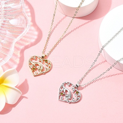 2Pcs 2 Colors Mom Daughter Hand in Hand Family Heart Alloy Pendant Necklaces NJEW-FS0001-10A-1
