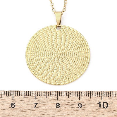Flat Round 304 Stainless Steel Pendant Necklaces NJEW-M096-28G-1